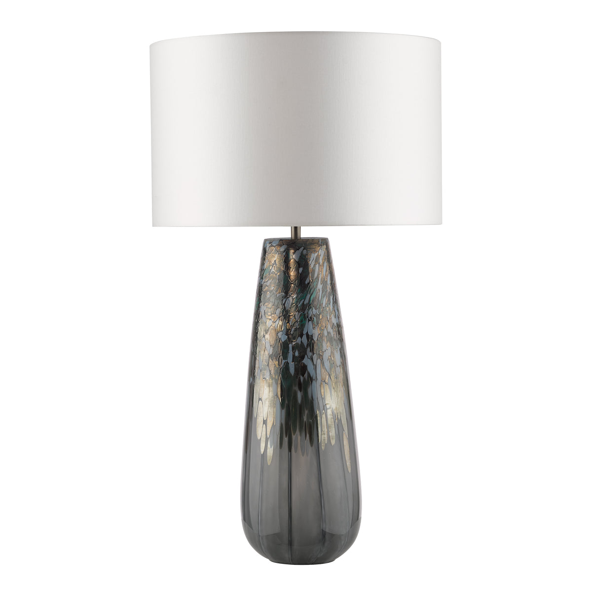 Erdis Blue Art Glass Table Lamp with Ivory Cotton Shade