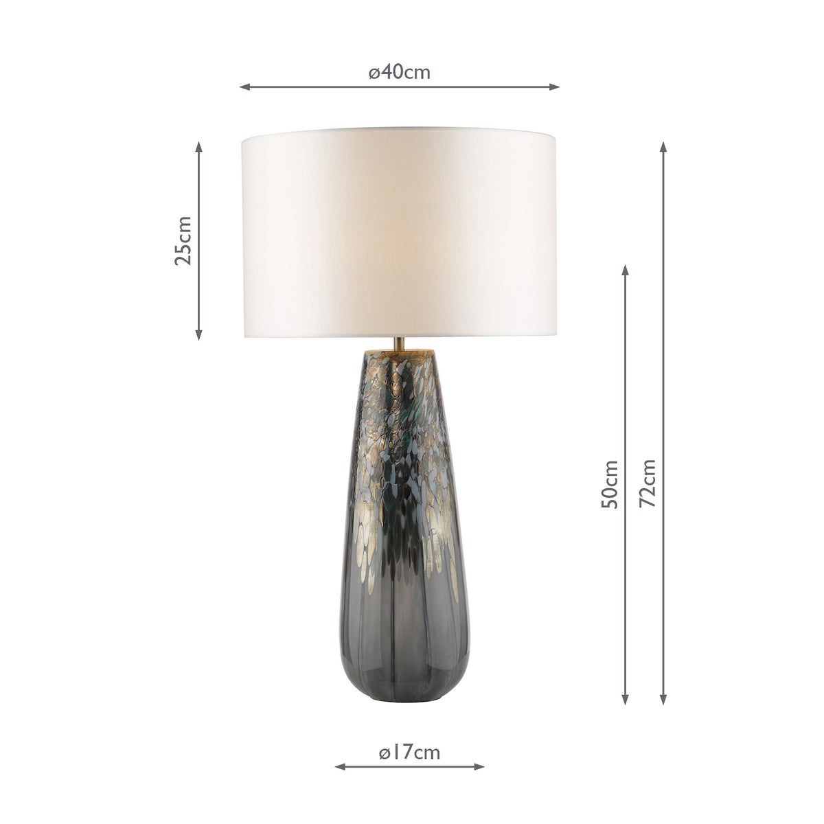 Erdis Blue Art Glass Table Lamp with Ivory Cotton Shade