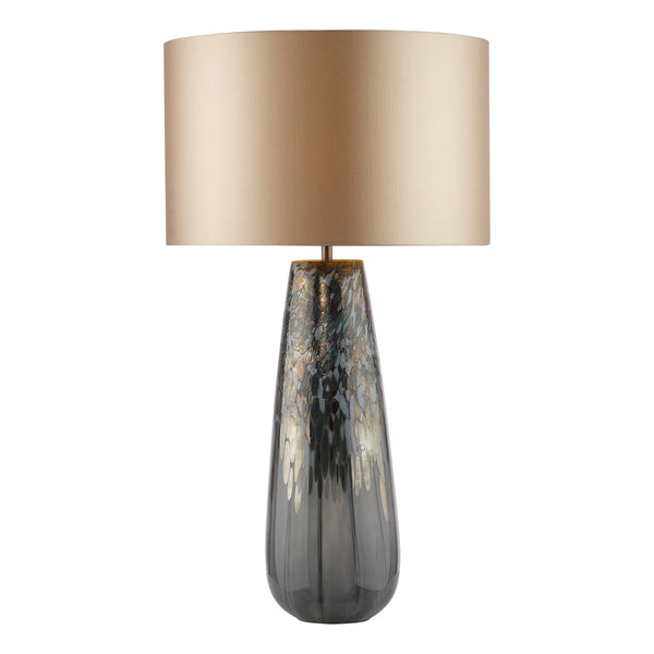 Erdis Blue Art Glass Table Lamp with Taupe Cotton Shade