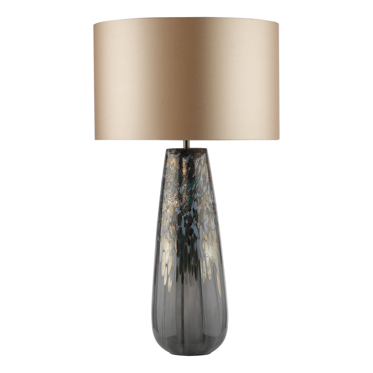 Erdis Blue Art Glass Table Lamp with Taupe Cotton Shade