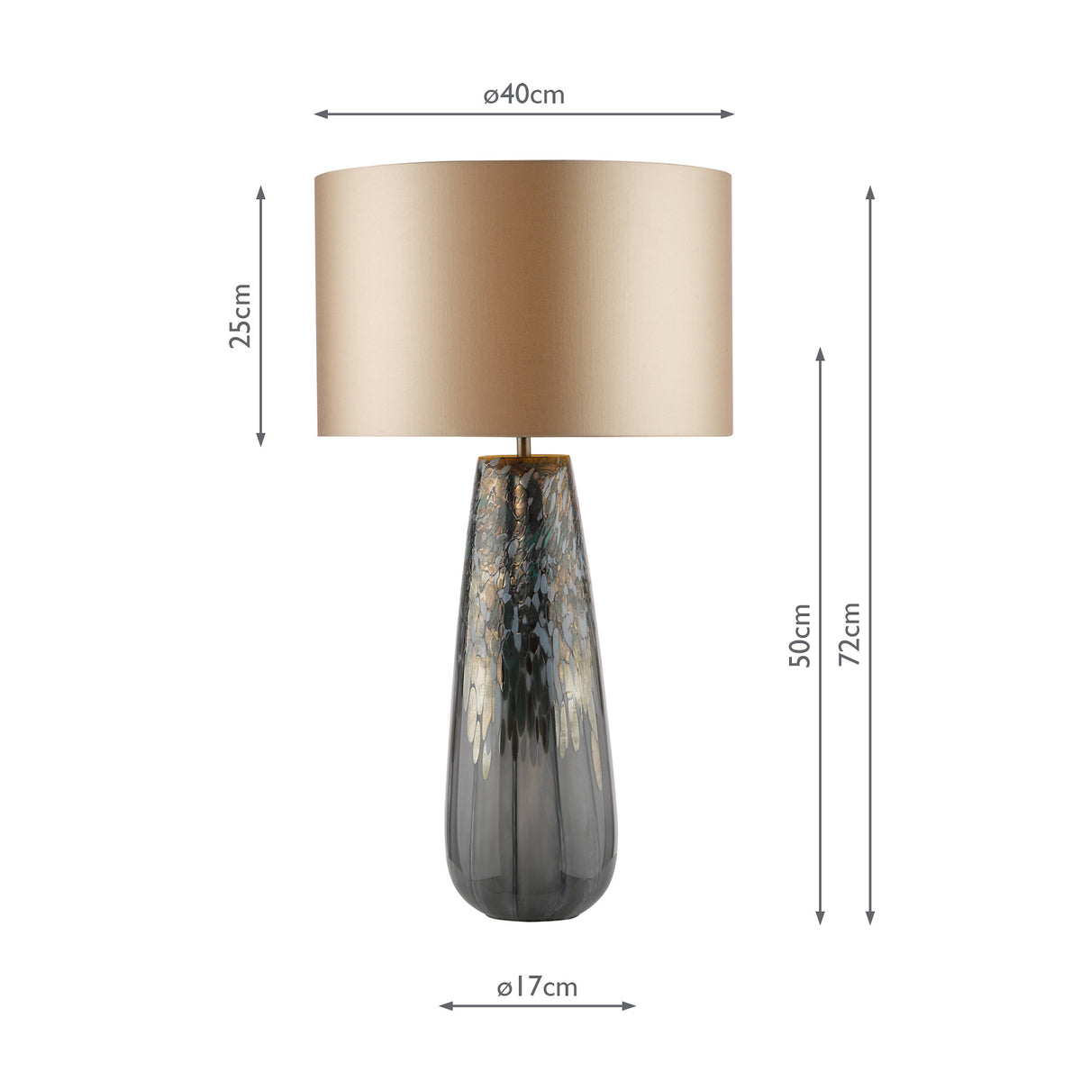 Erdis Blue Art Glass Table Lamp with Taupe Cotton Shade