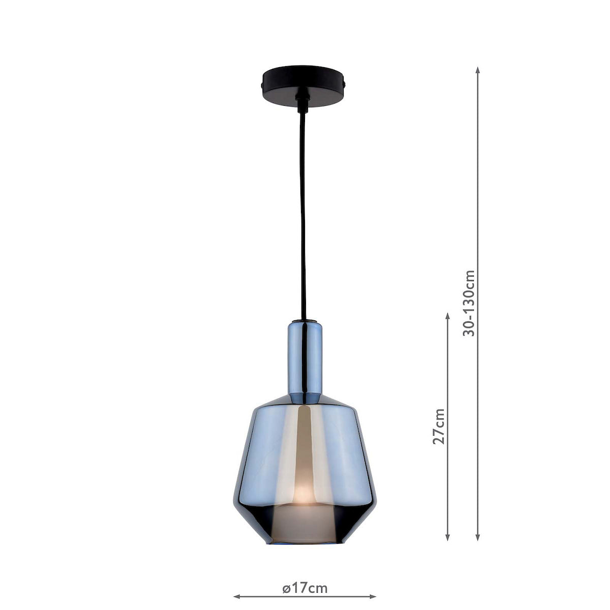 Modern pendant light with a smoked glass shade and black ceiling rose.