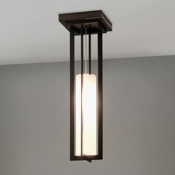 Pendant Lamp in Bronze Cage with Etched Glass Diffuser