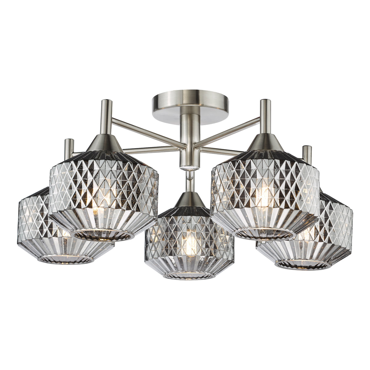 Five light chandelier with brushed nickel finish and textured glass shades