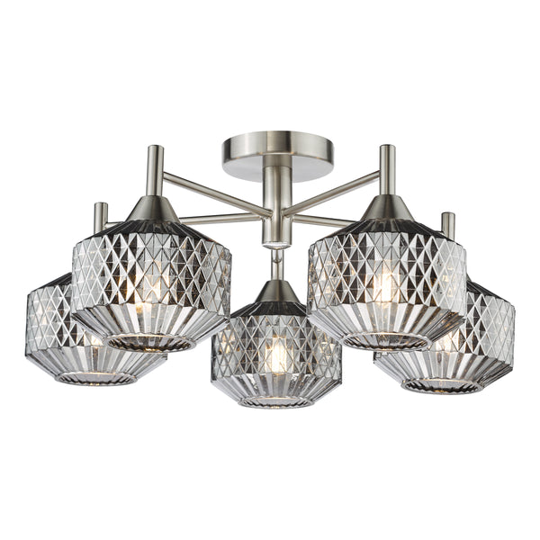 Five light chandelier with brushed nickel finish and textured glass shades