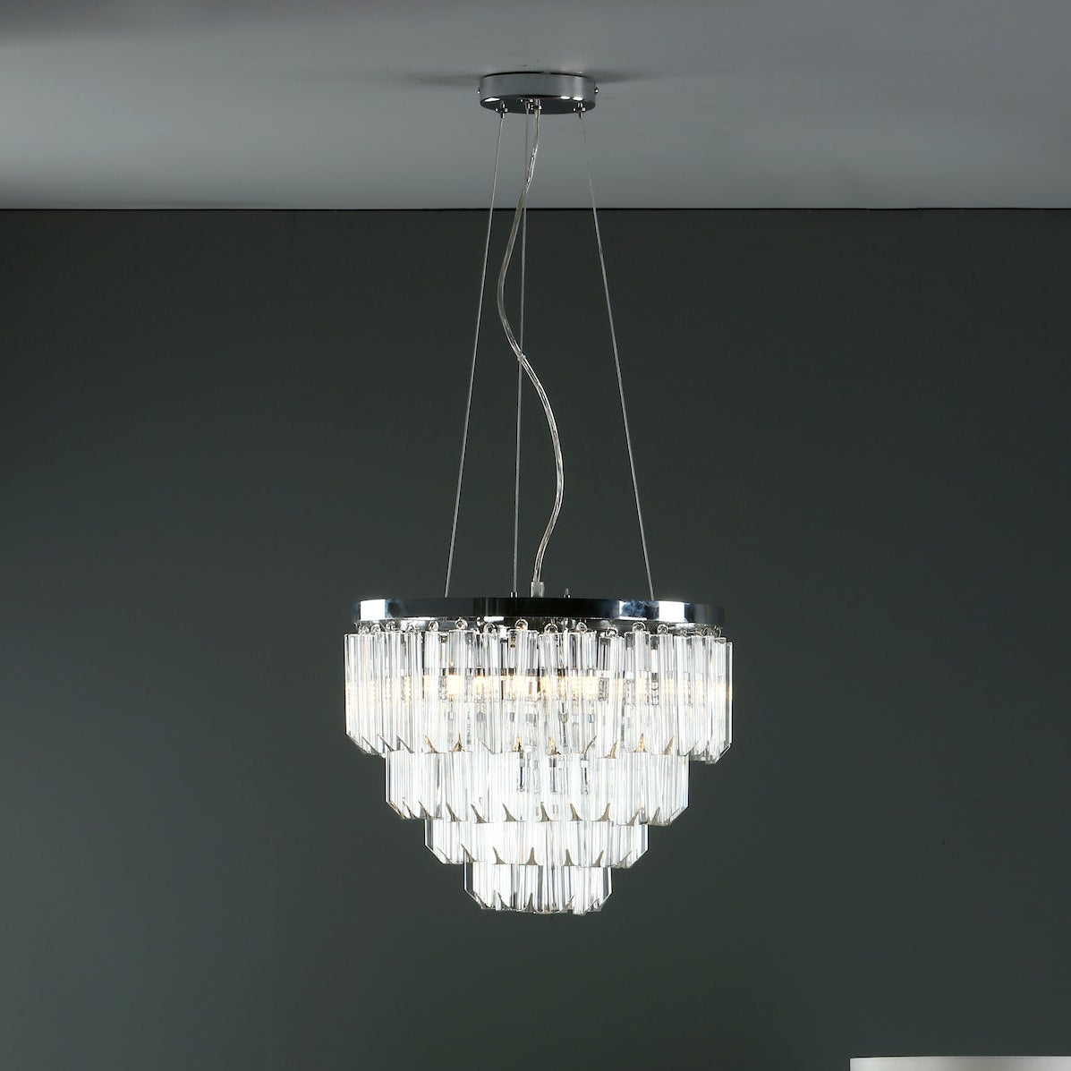 Tiered crystal chandelier with chrome finish