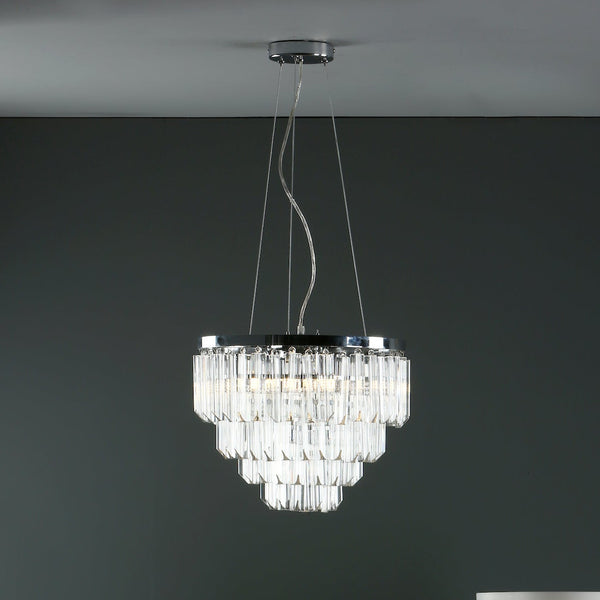 Tiered crystal chandelier with chrome finish