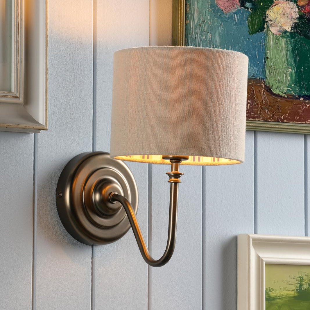 Farley Wall Light in Satin Bronze with Natural Linen Shade