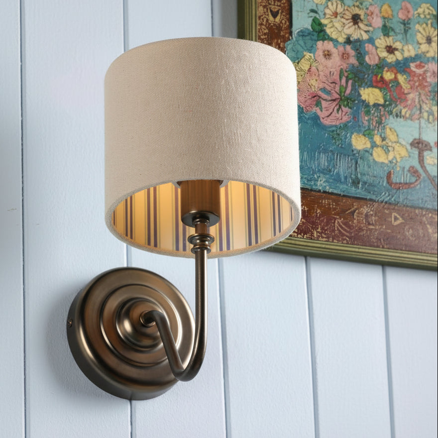 Farley Wall Light in Satin Bronze with Natural Linen Shade