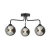 Feya 3 Light Semi Flush Ceiling Light In Matt Black With Smoked Glass Shades