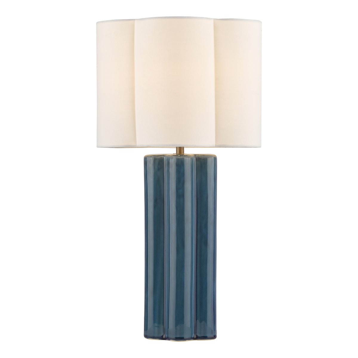 Fiyan Ceramic Table Lamp in Blue with Ivory Linen Scallop Shade