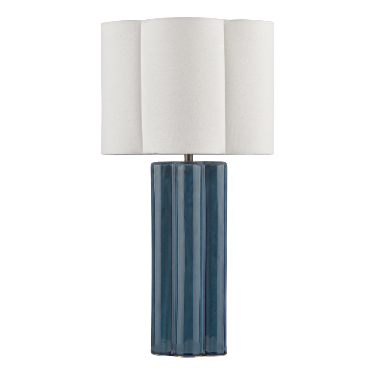 Fiyan Ceramic Table Lamp in Blue with Ivory Linen Scallop Shade