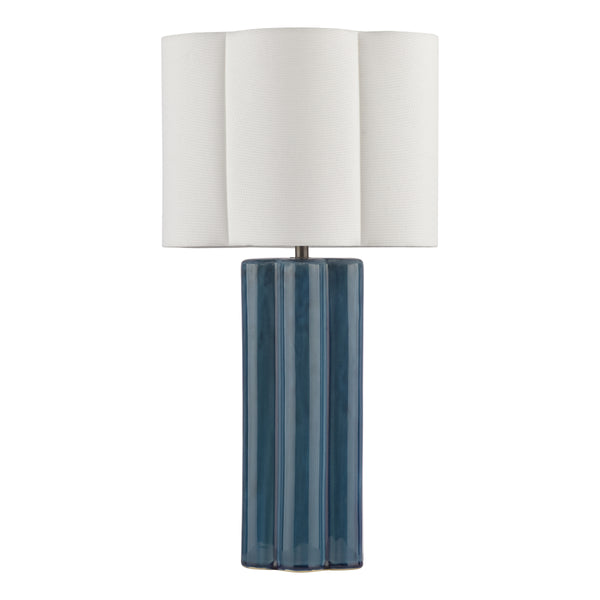 Fiyan Ceramic Table Lamp in Blue with Ivory Linen Scallop Shade