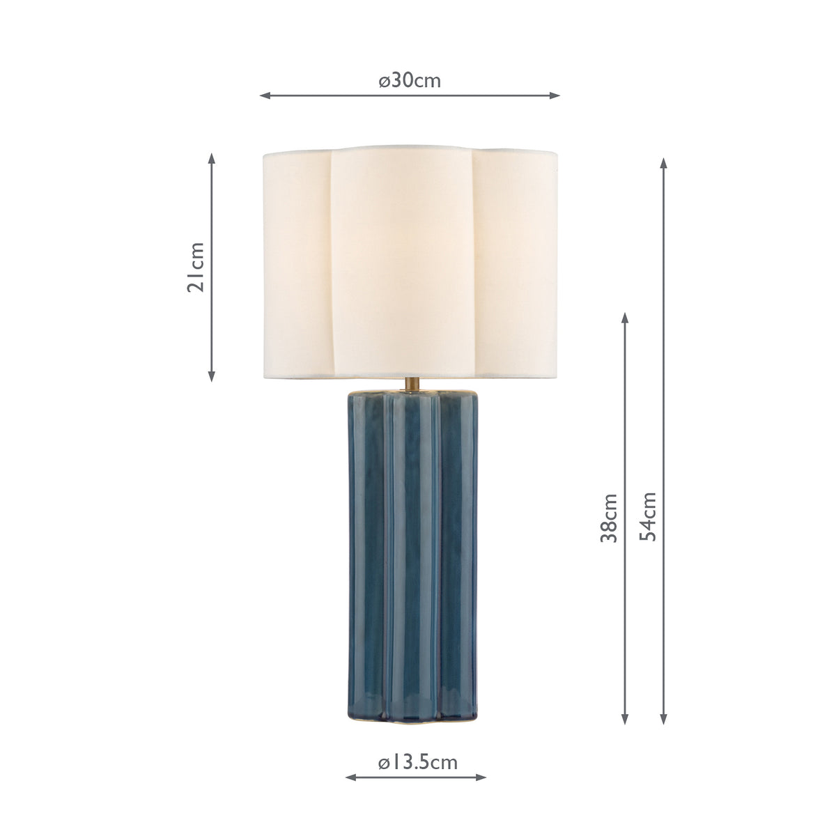 Fiyan Ceramic Table Lamp in Blue with Ivory Linen Scallop Shade