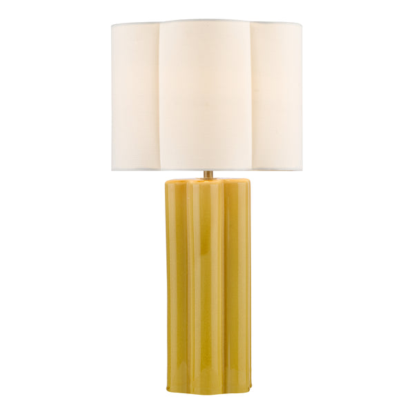 Fiyan Ceramic Table Lamp in Yellow with Ivory Linen Scallop Shade