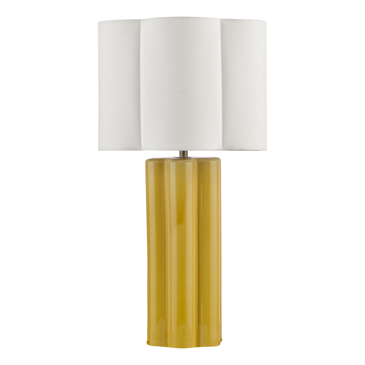 Fiyan Ceramic Table Lamp in Yellow with Ivory Linen Scallop Shade