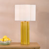 Fiyan Ceramic Table Lamp in Yellow with Ivory Linen Scallop Shade