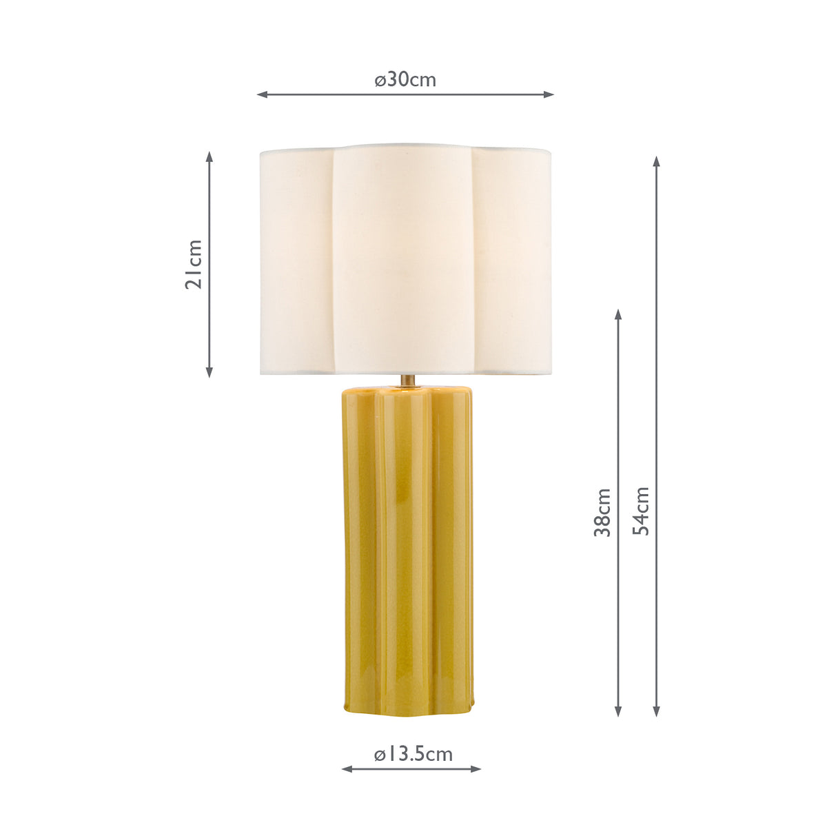 Fiyan Ceramic Table Lamp in Yellow with Ivory Linen Scallop Shade
