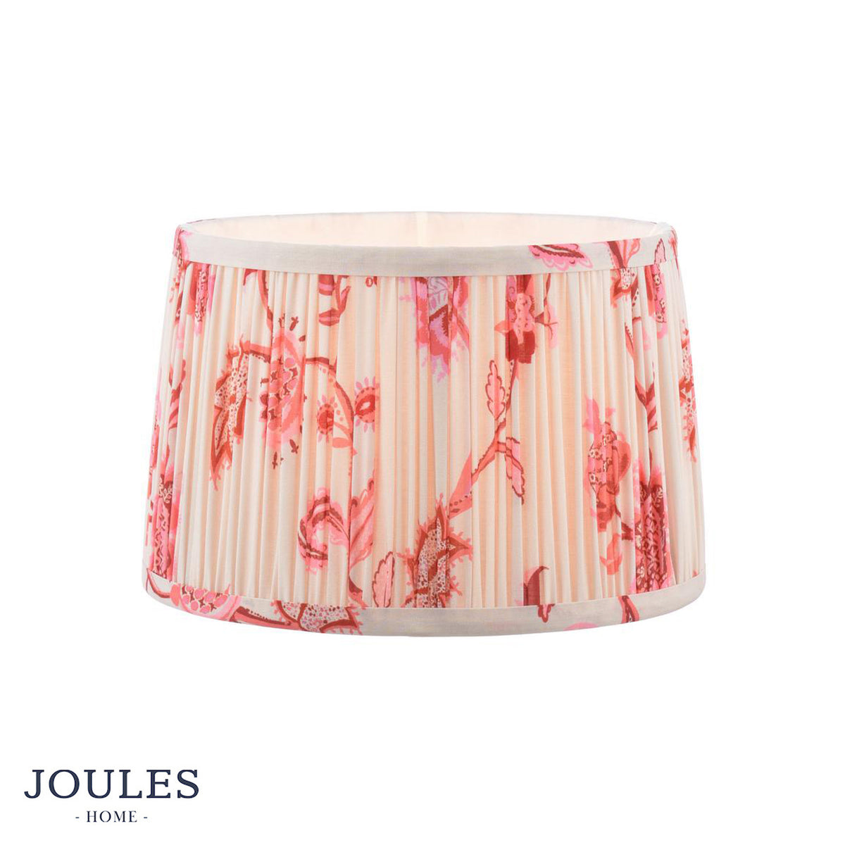 Joules Home pleated drum lampshade with pink floral pattern on cream background