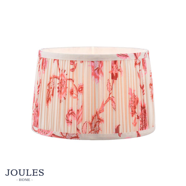 Joules Home pleated drum lampshade with pink floral pattern on cream background