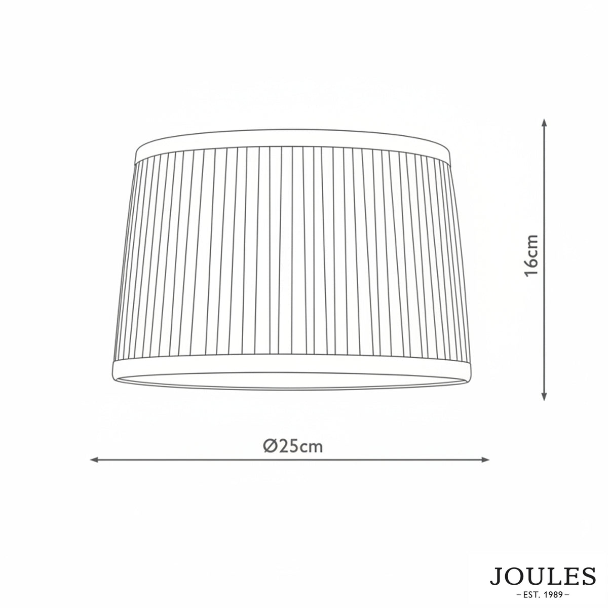 Joules lampshade technical drawing showing 25cm diameter and 16cm height