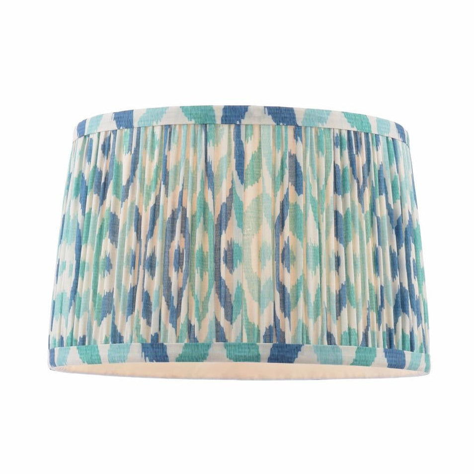 Joules Folly 25cm tapered pleated cotton drum shade in blue with ikat pattern