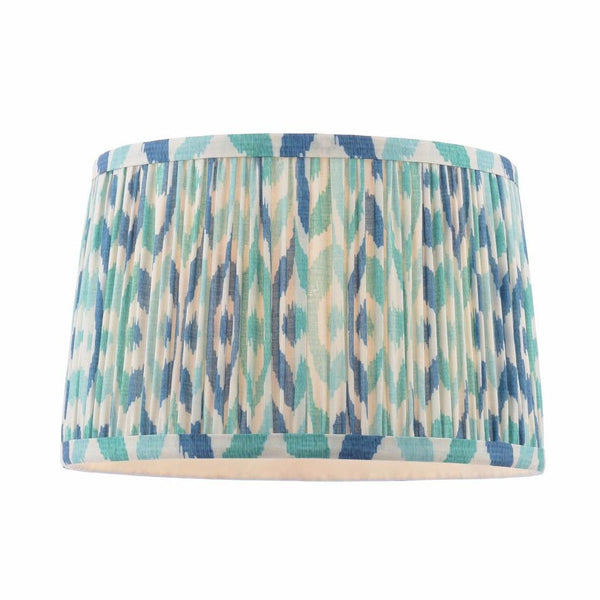 Joules Folly 25cm tapered pleated cotton drum shade in blue with ikat pattern
