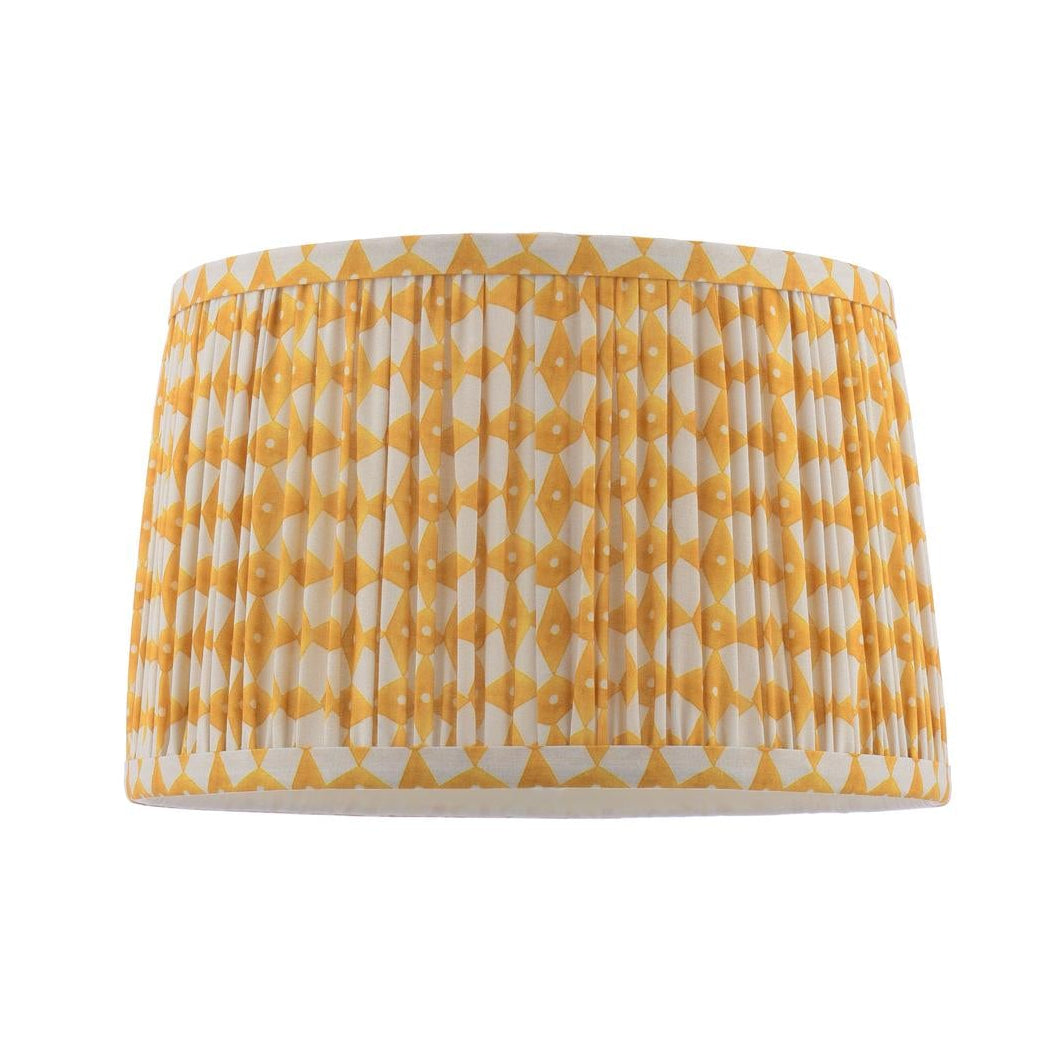 Joules Folly 25cm tapered pleated cotton drum shade in yellow with geometric pattern