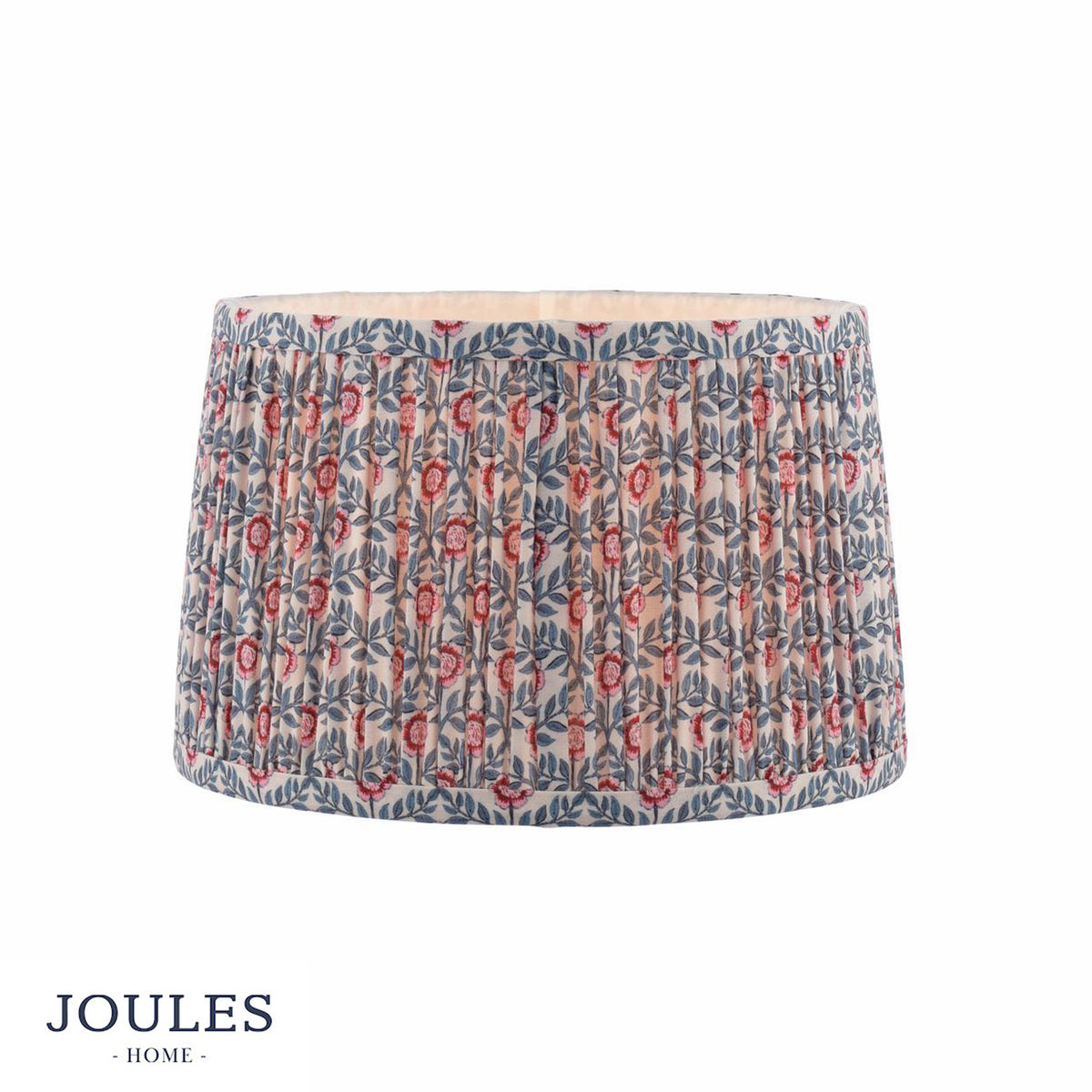 Joules Home pleated lampshade with pink floral and blue leaf pattern