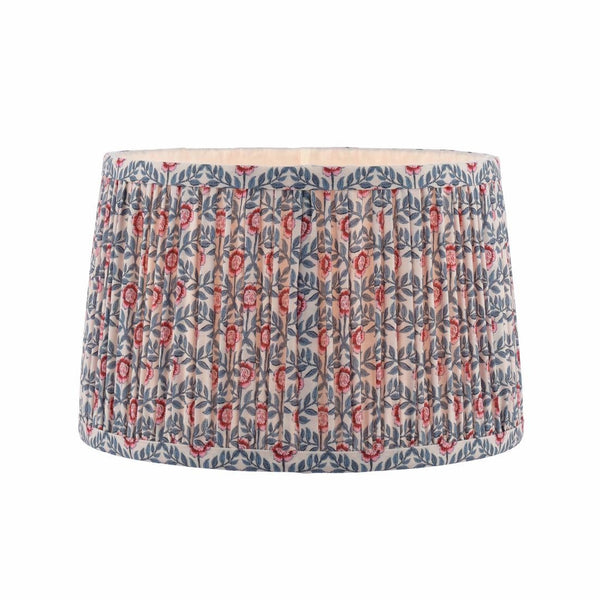 Joules Folly 25cm tapered pleated cotton drum shade with blue and red floral pattern