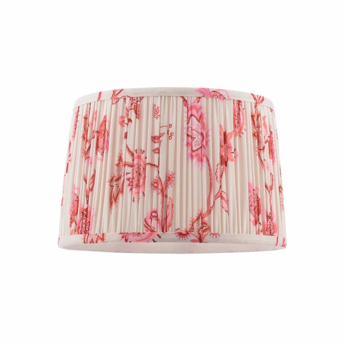 Joules Folly 30cm tapered pleated cotton drum shade in pink with floral pattern