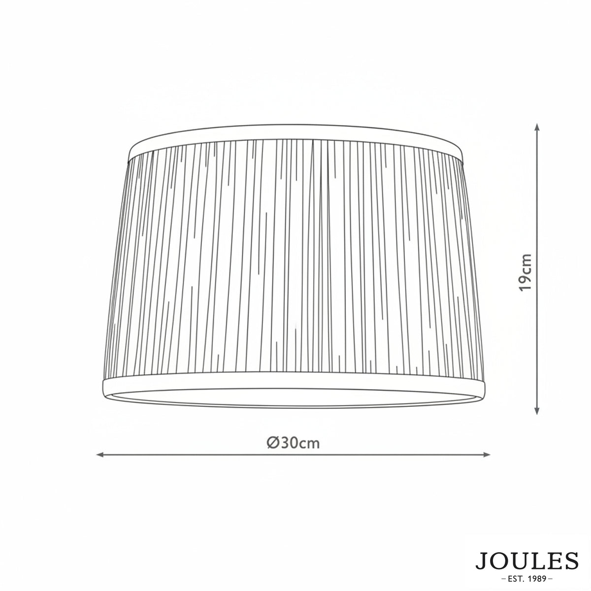 Joules Folly 30cm tapered pleated drum shade line drawing with dimensions