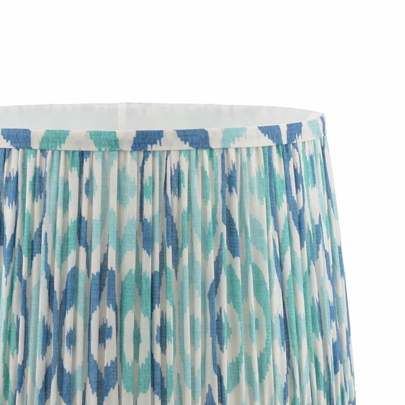 Joules Folly 30cm tapered pleated cotton drum shade in blue with ikat pattern