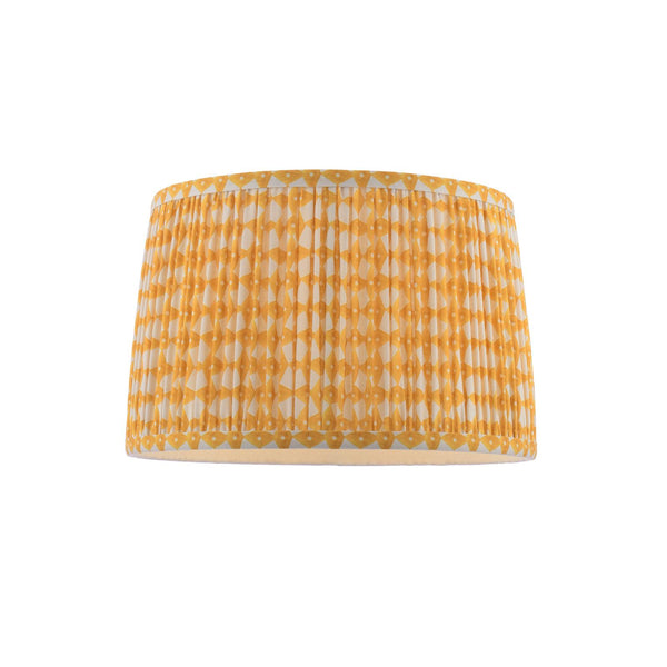 Yellow and white geometric patterned pleated drum lampshade