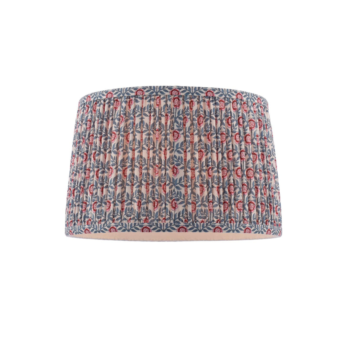 Joules Folly 30cm tapered pleated cotton drum shade in blue and red floral print