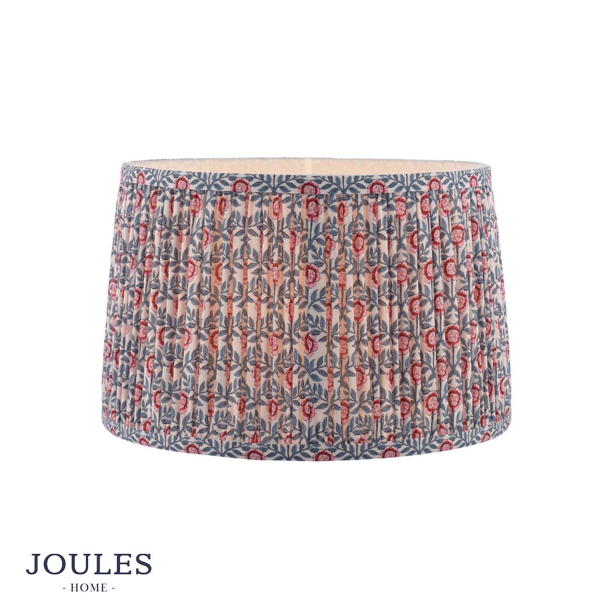 Joules Folly 30cm tapered pleated cotton drum shade in blue and red floral print