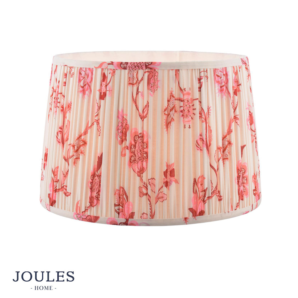 Joules Folly 40cm tapered pleated cotton drum lampshade in pink with floral pattern