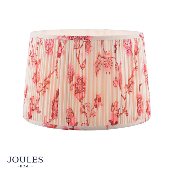 Joules Folly 40cm tapered pleated cotton drum lampshade in pink with floral pattern