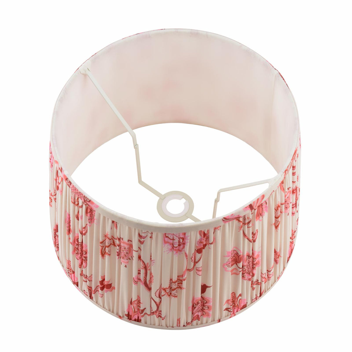 Joules Folly 40cm tapered pleated cotton drum lampshade in pink with floral pattern
