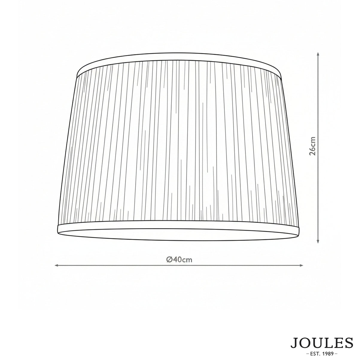 Joules Folly 40cm tapered pleated drum shade technical line drawing with dimensions