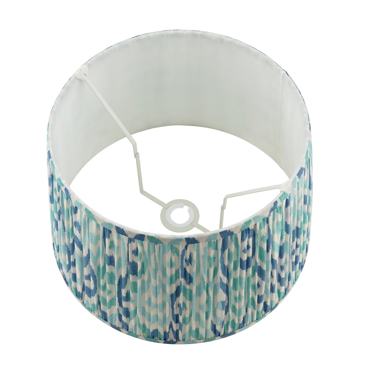 Joules Folly 40cm tapered pleated cotton drum shade in blue with white interior frame