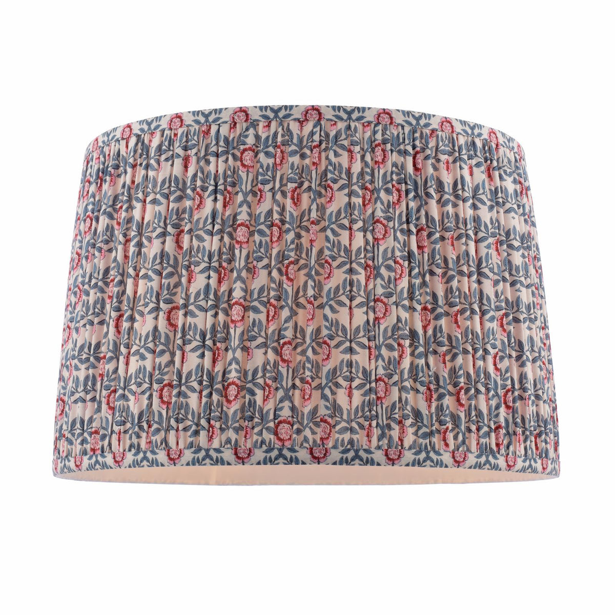 Joules Folly 40cm tapered pleated cotton drum shade with blue and red floral pattern