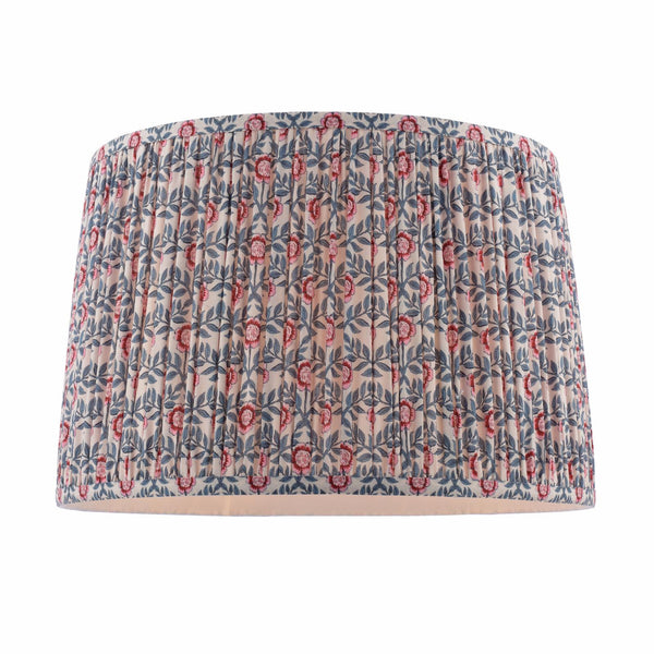 Joules Folly 40cm tapered pleated cotton drum shade with blue and red floral pattern