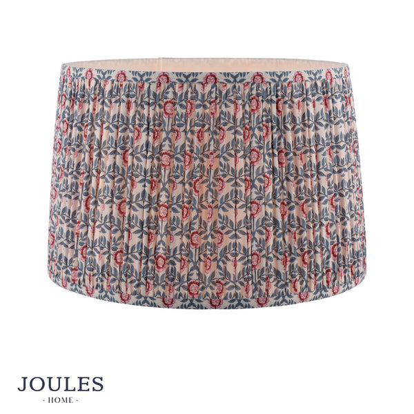 Joules Home pleated drum lampshade with pink floral and blue leaf pattern