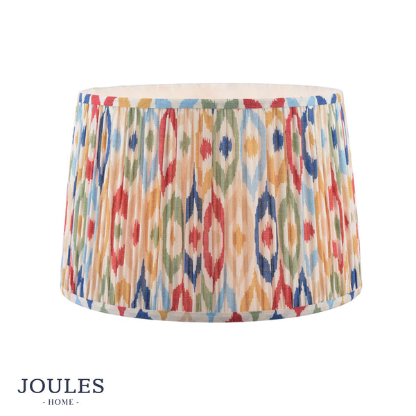 Joules Folly 40cm tapered pleated multi colour cotton drum shade with ikat pattern