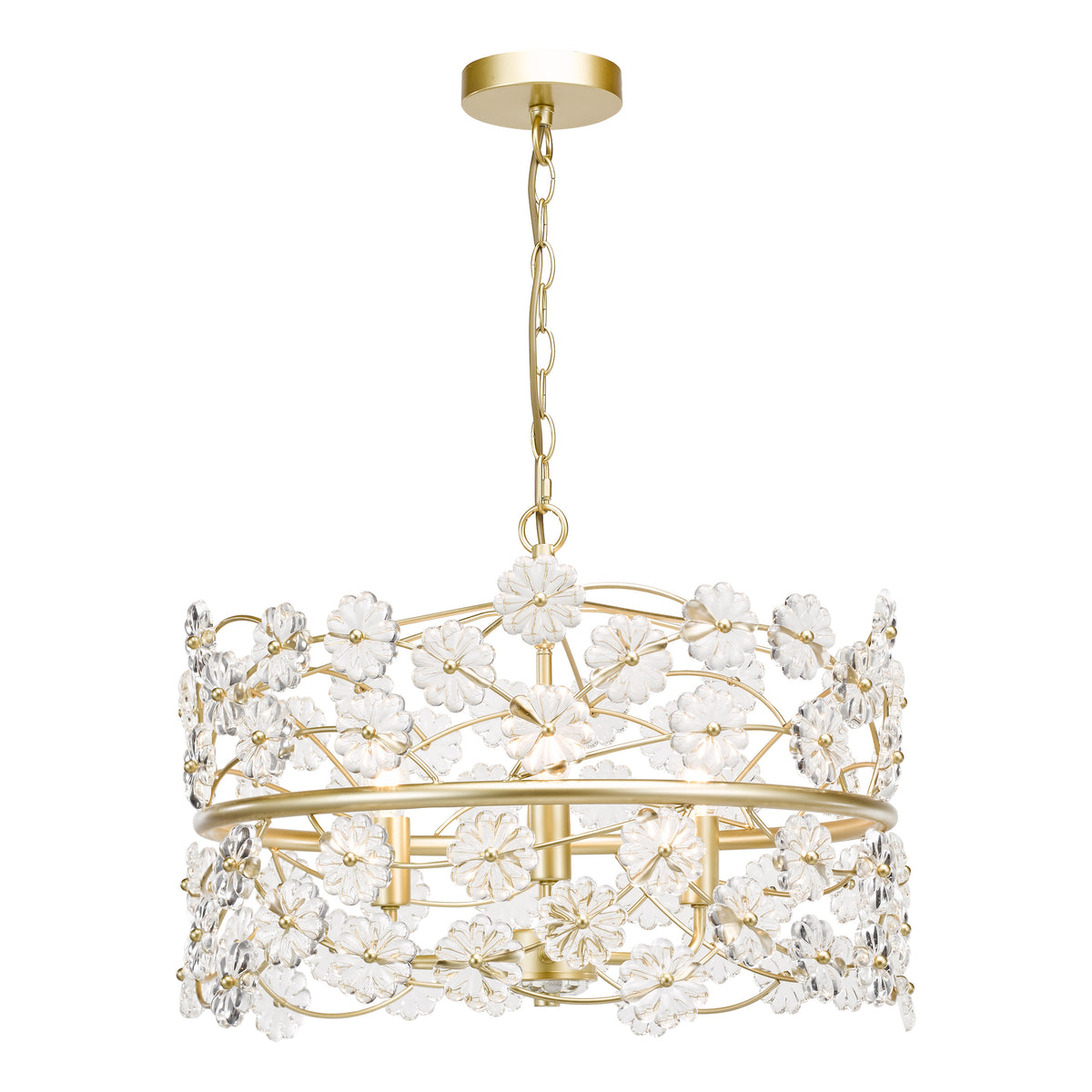 Gold chandelier with clear glass flower petals