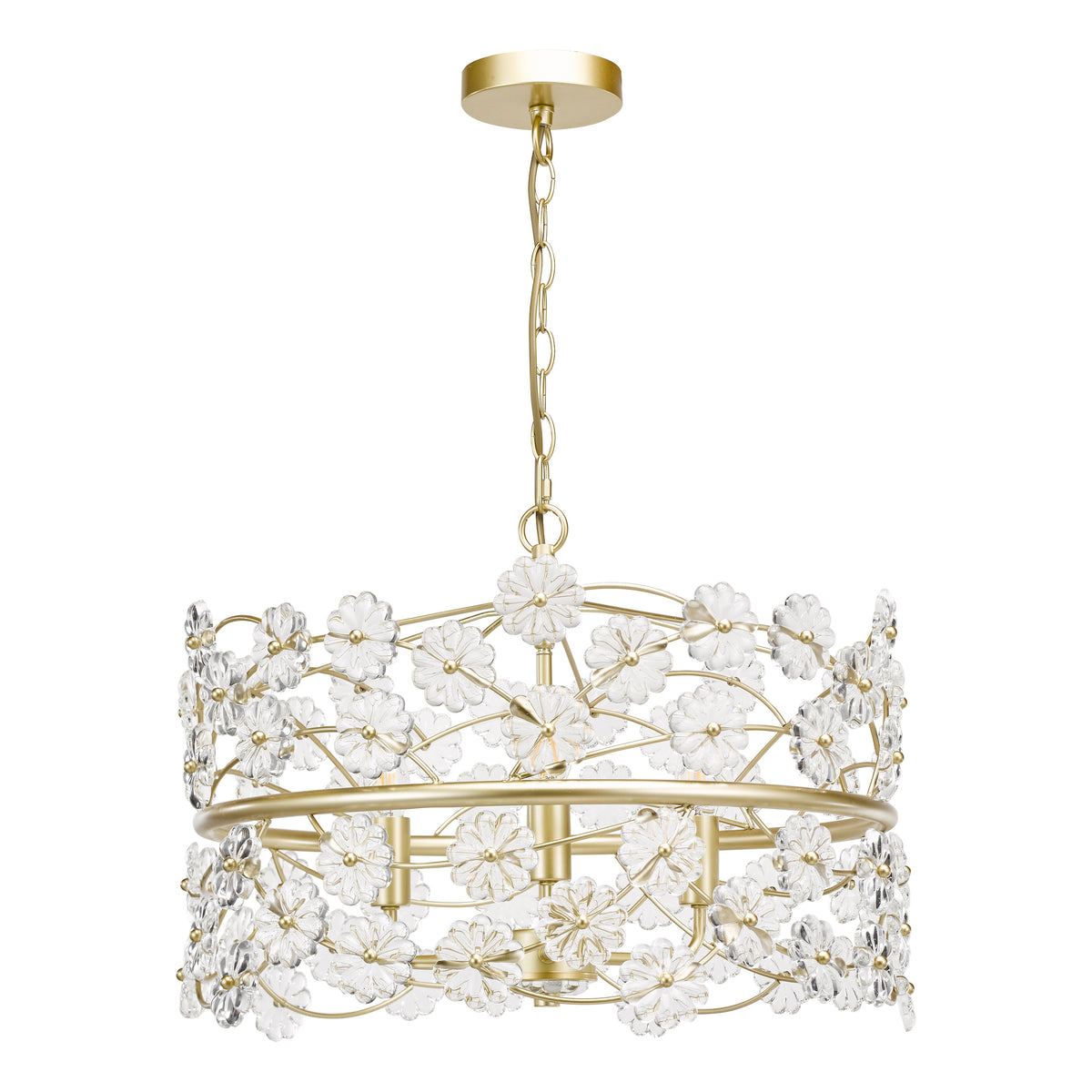 Gold chandelier with clear glass flower accents
