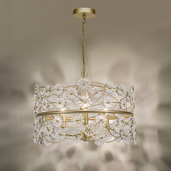 Gold chandelier with clear glass flower details