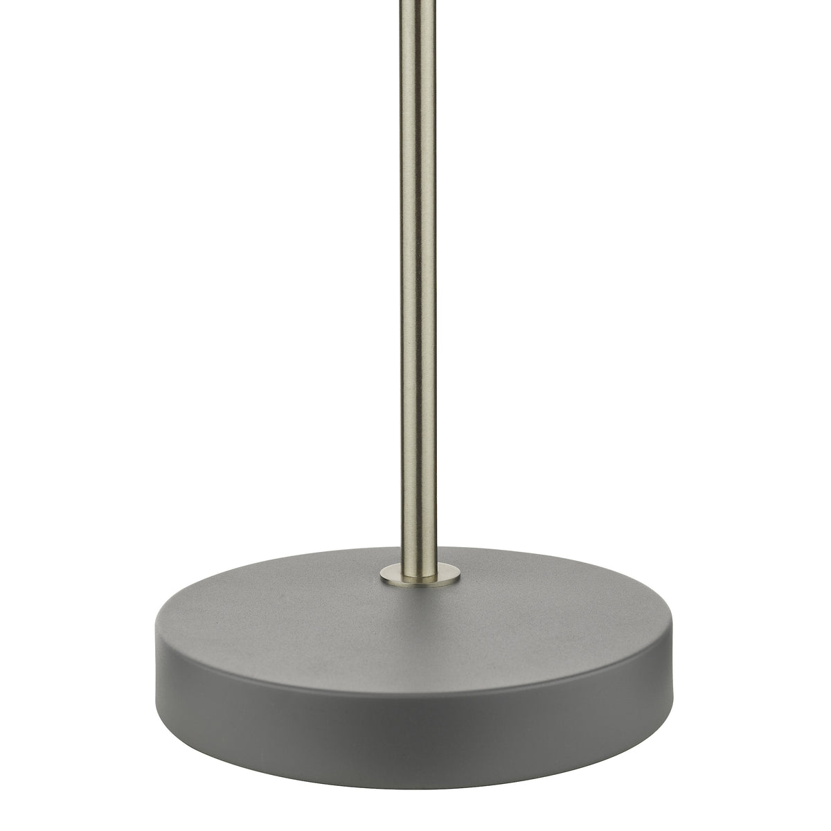 Round gray lamp base with a brushed nickel pole