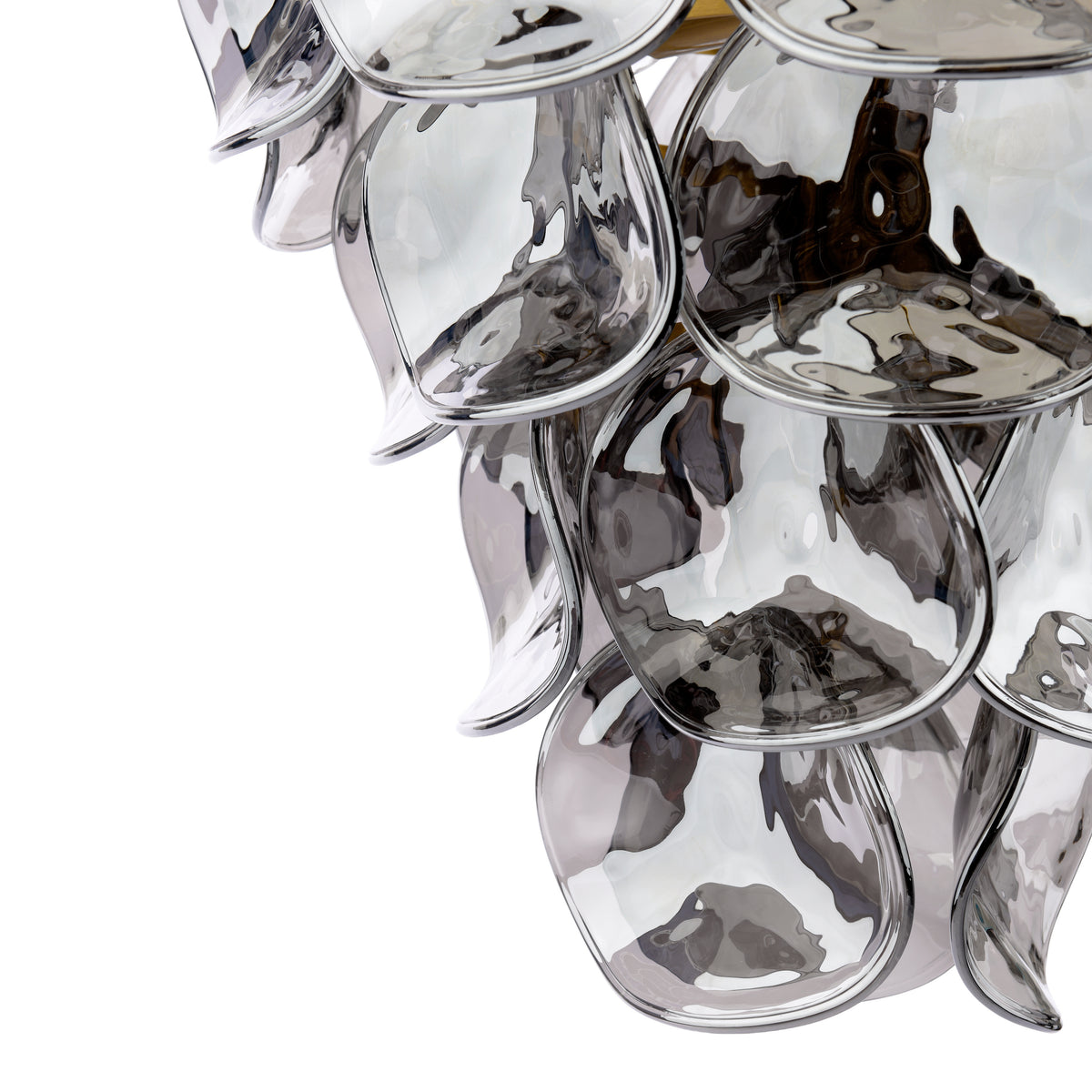 Close up of a chandelier with many glass petals